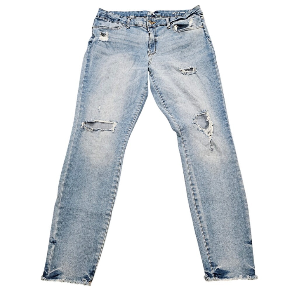 a.n.a Distressed Skinny Jeggings Light Wash Blue Denim Size 33/16 Raw Hem Jeans